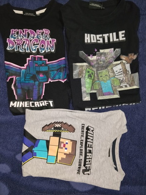 Minecraft T-shirts used, set of 3, cotton, size 128 cm