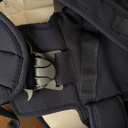Chicco baby carrier like new, dark blue with bib and canopy