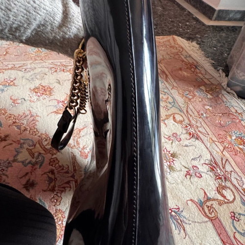 DKNY black PVC shoulder tote handbag with golden chain like new