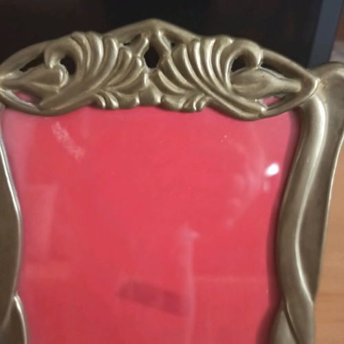 Vintage brass photo frame 17.5x20 cm with blue velvet, like new