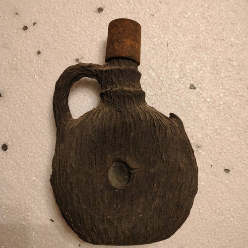 Antique wooden and glass flask restored