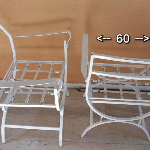 Fer Forje set used, white, 5 pieces with table and chairs