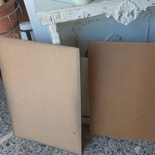 Drawing board set used, 2 wooden Xylotex boards with carrying bags and parallelograph