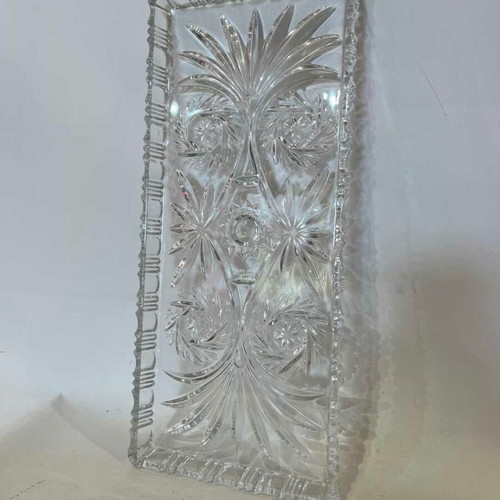 Crystal serving tray with embossed designs 34x15