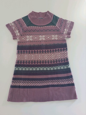 Πλεκτό μακρύ πουλόβερ Elita μέγεθος XS σαν καινούργιο σε ροζ-μωβ αποχρώσεις με ethnic σχέδια