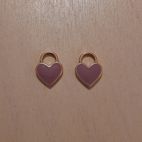 Metal heart charms with enamel, new, pack of 2