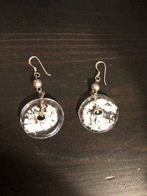 Earrings used, dangling with silver leaf transparent