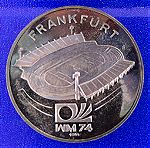  Ασημένιο μετάλλιο. Γερμανία 1974, Παγκόσμιο Κύπελλο ποδοσφαίρου γήπεδο Φραγκφούρτη.FRANKFURT Stadium