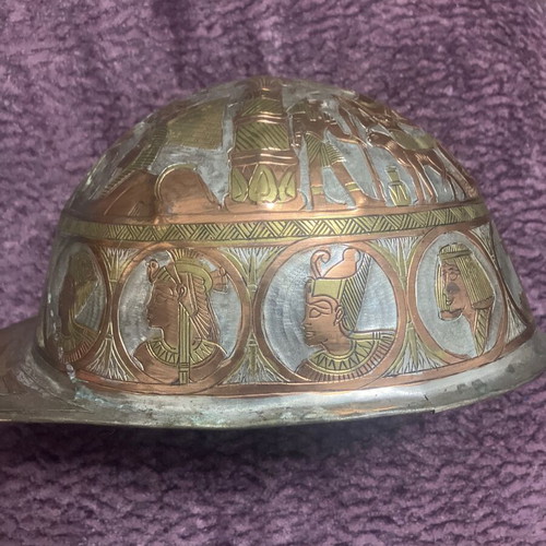Vintage Egyptian bronze helmet engraved like new