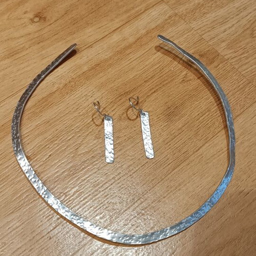 Neck Bar Set with Silver Earrings Handmade, Minimal Design