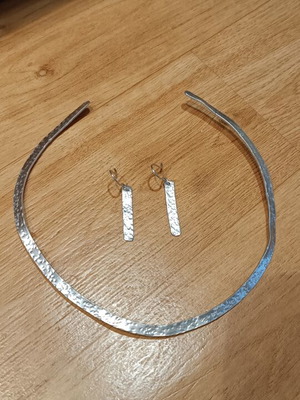 Neck Bar Set with Silver Earrings Handmade, Minimal Design