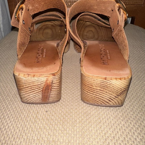 Mythology Tan Leather Clogs Like New With Buckle And Studs
