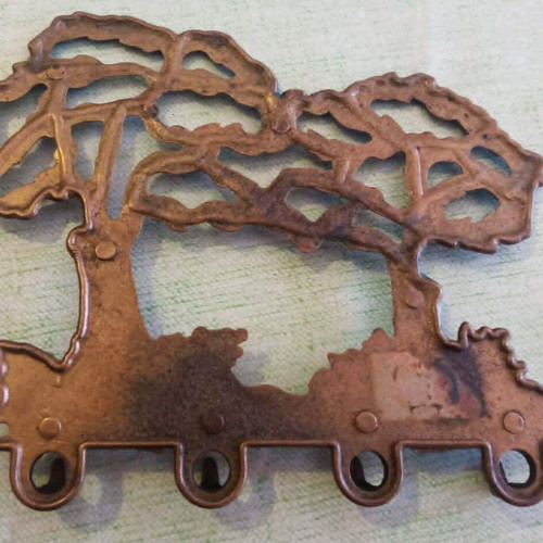 Vintage brass wall hanger key holder "Trees" used, 1970s-80s