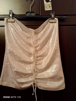 JLO strapless top silver like new, lamé, rhinestone