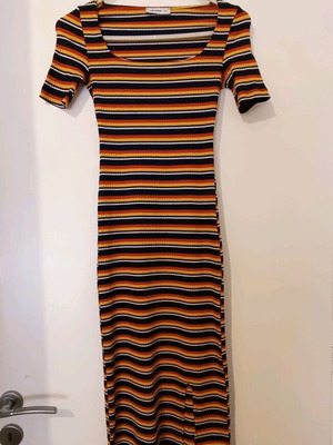 Ribbed midi dress with slit Pink Woman XS like new