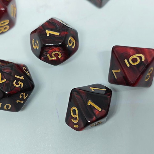 RPG dice set 7 pieces dark burgundy swirl color like new