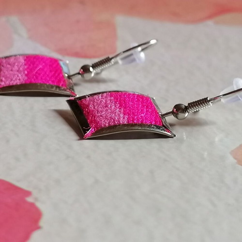 Handmade earrings with alpaca metal and colorful woven wool, new