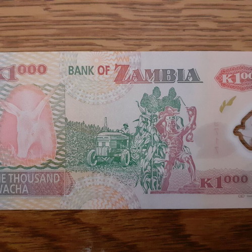 Zambia 1,000 Kwacha 2011 polymer banknote new