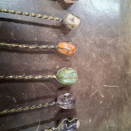 Teaspoons with semi-precious stones set of 6 used