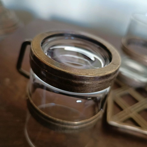 Bronze tray with 6 tea glasses like new