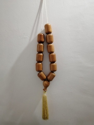 Giant komboloi made of olive wood with tassel and 11 wooden beads