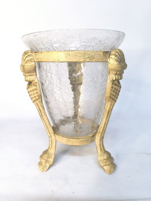 Decorative glass vase with three metal legs like new
