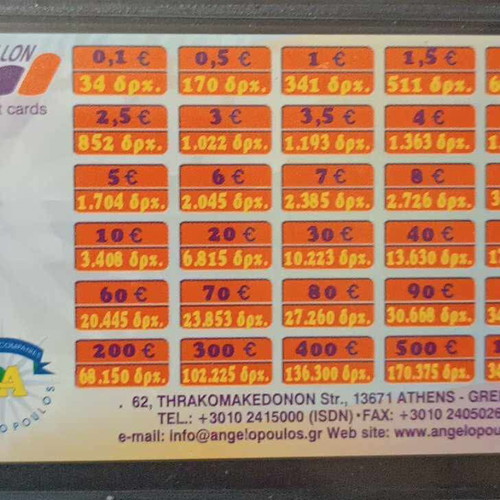 Perivallon 2002 calendar card hard plastic like new phone card