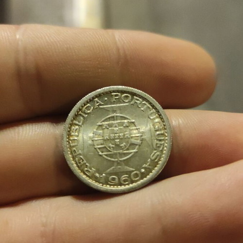 Silver coin Portugal 1960 used, 0.650° purity