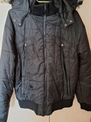 Men's slim fit jacket used, with removable hood, black XXL