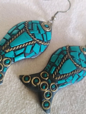 Boho summer fish dangle earrings like new