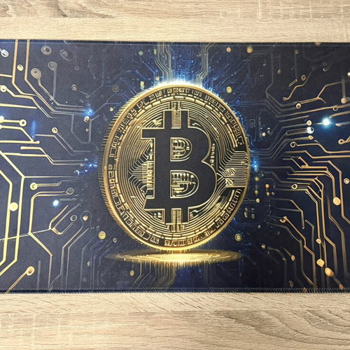 Bitcoin playmat, cryptocurrency desk accessory