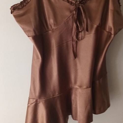 Lingerie silk satin brown asymmetrical ruffle top like new