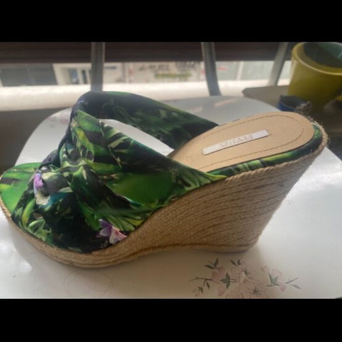 Mule green fabric with block heel Geox new, size 40