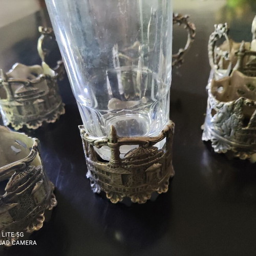 Handmade Gianniotiko glass holders set of 6 bronze like new