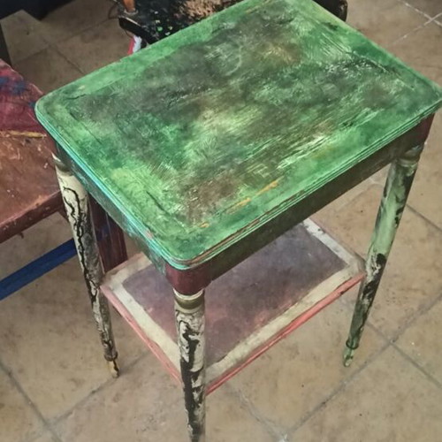 Handpainted wooden tables and chairs like new, unique pieces