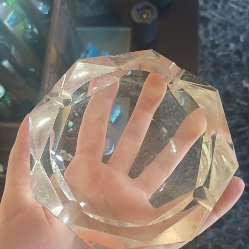 Vintage heavy crystal ashtray mid-century modern