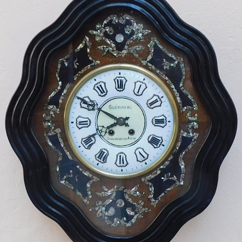Wooden wall clock French "Oeil de Boeuf" about 130 years old