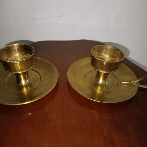 Set of brass candlesticks used, diameter 13, height 8