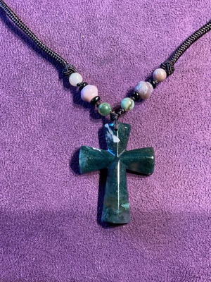 Cross made of genuine moss agate stone new
