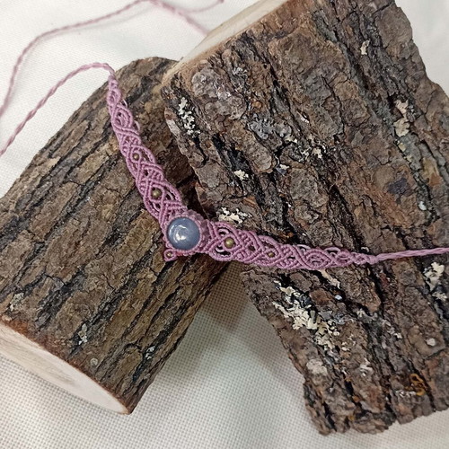 Macrame pink necklace handmade, new with semi-precious stone
