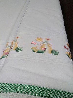 Spanish kitchen curtain 1.50 height white with green checkered trim