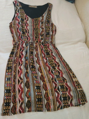 Boho vintage dress Pink Woman used, mini colorful