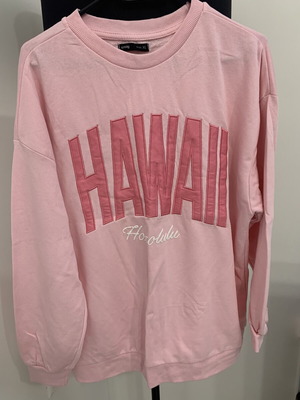 Sinsay ροζ φούτερ XL με τύπωμα Hawaii και κέντημα Honolulu