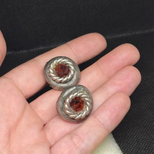 Vintage silver clip-on earrings with red crystal, like new