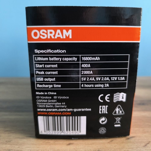 Osram BATTERYstart 400 jump starter new, 16800mAh, 400-2000A