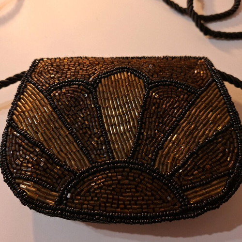 Art Deco vintage shoulder bag used with handmade embroidery and beads