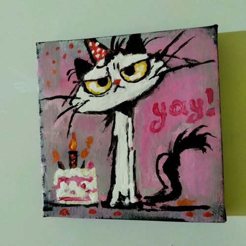Happy Birthday canvas painting new, acrylic 10×10 cm
