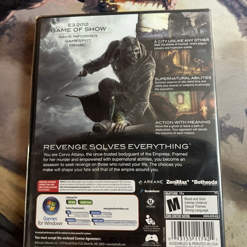 Dishonored PC DVD sealed, stealth action RPG game