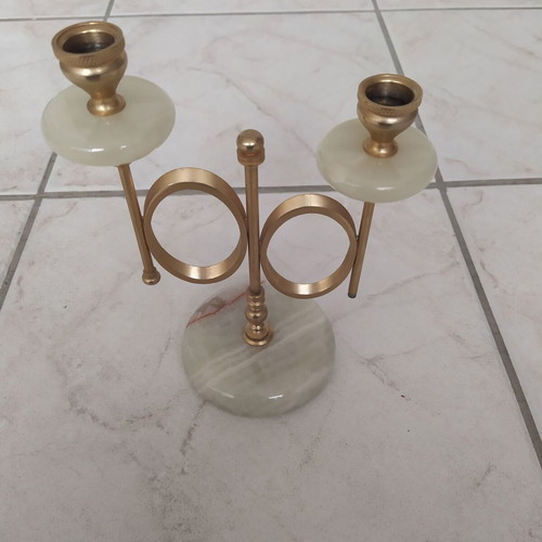 Vintage candlestick made of onyx and brass, like new