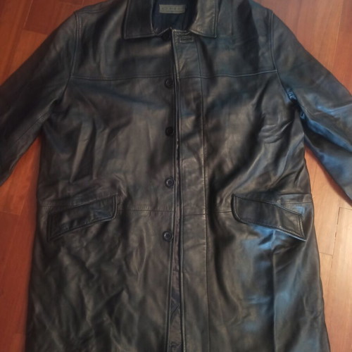 Chevignon leather long coat men's XL used, black